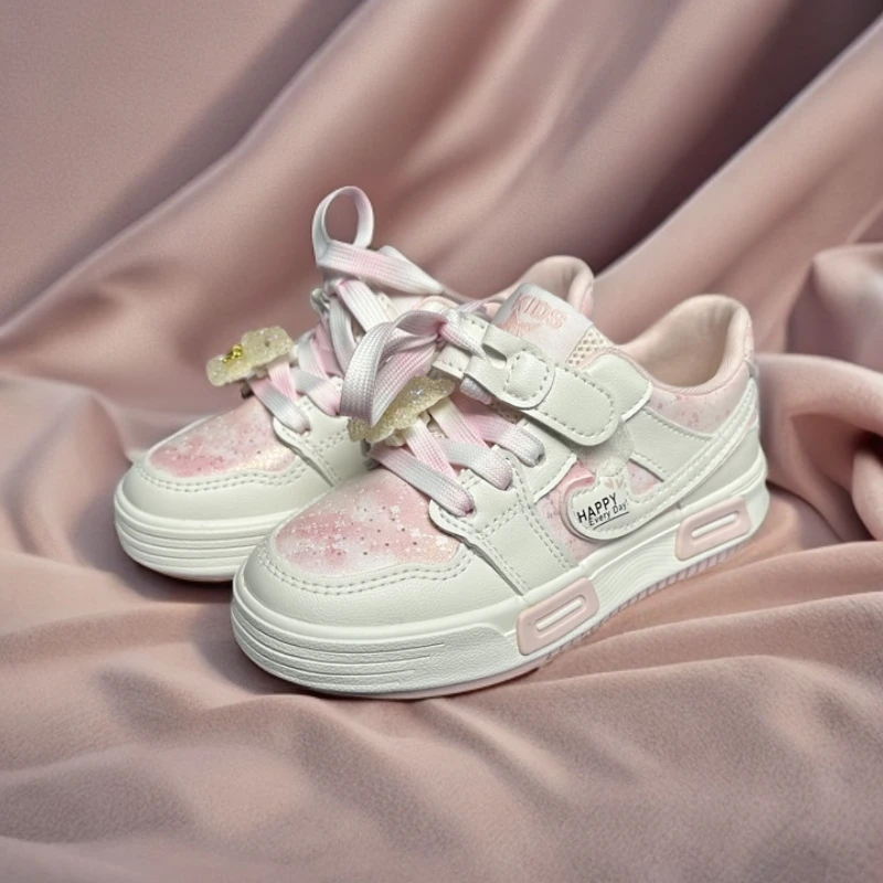 【断码低帮】温州童鞋四季板鞋魔术贴5027白粉白紫儿童学生鞋软底