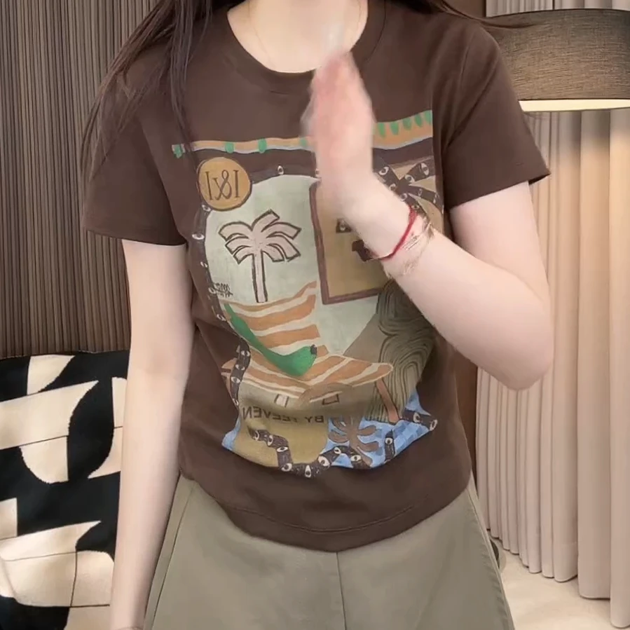 【夏日海滩】夏季个性百搭短袖设计感休闲T恤时尚上衣女C5352