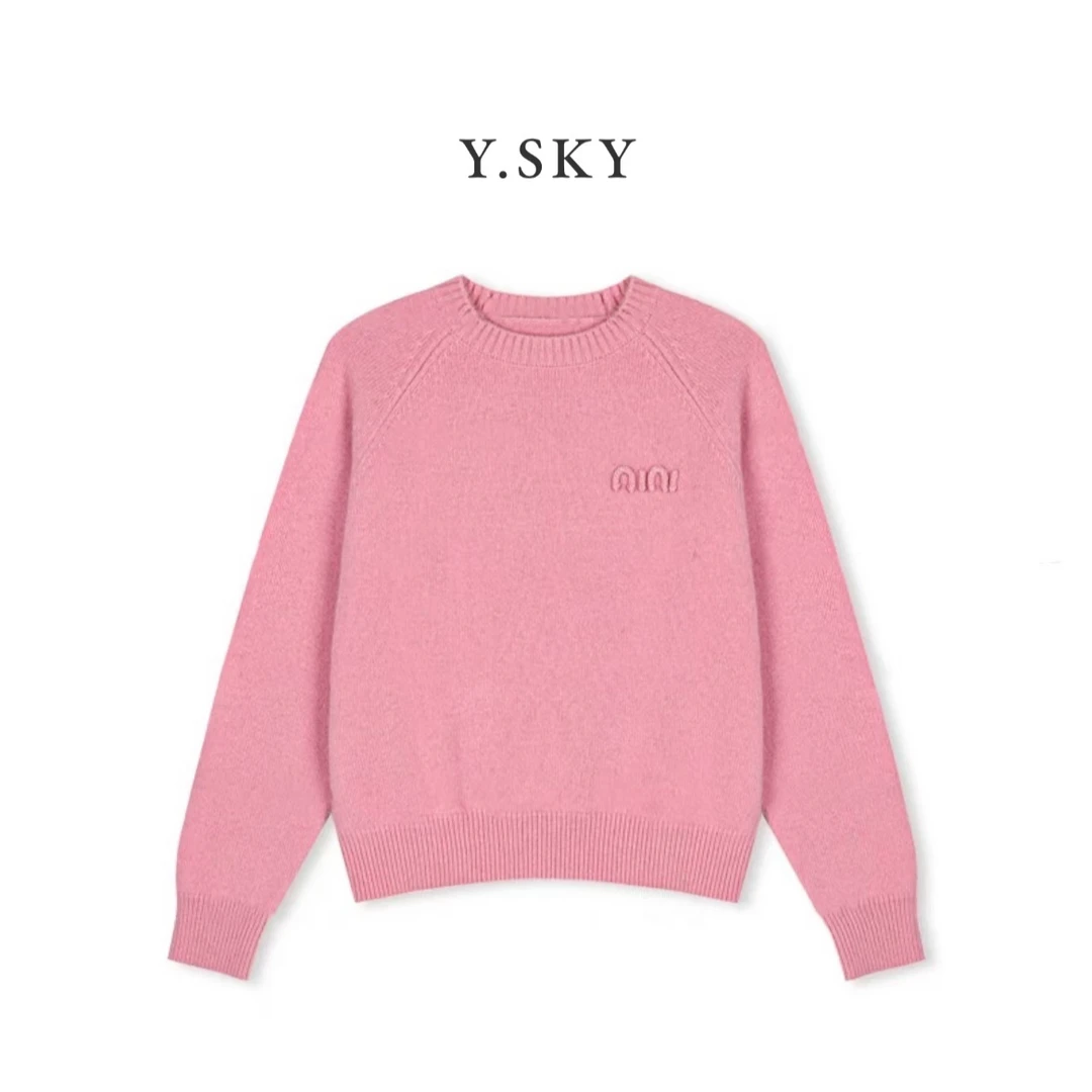 字母毛衣~2025秋冬超舒服粉色针织新款圆领时尚慵懒风毛衣