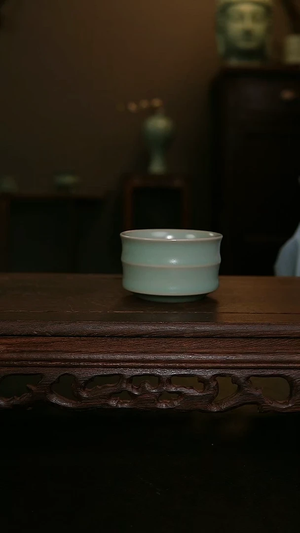 摆件仿古军绿竹节杯