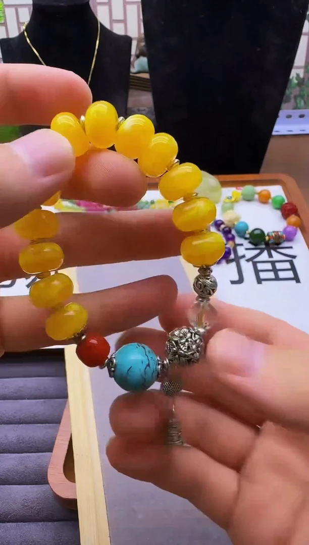 银S925镶嵌蜜蜡手链S37