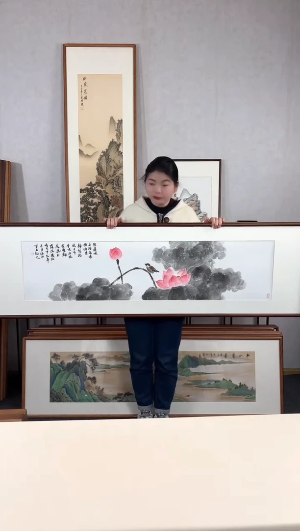 【闪购商品】国画手绘*荷花*52*172cm实木框