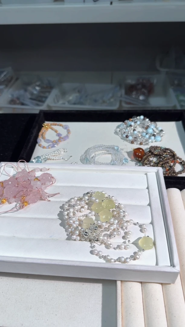 水晶手链未镶嵌U001黄水星星珍朱编织款