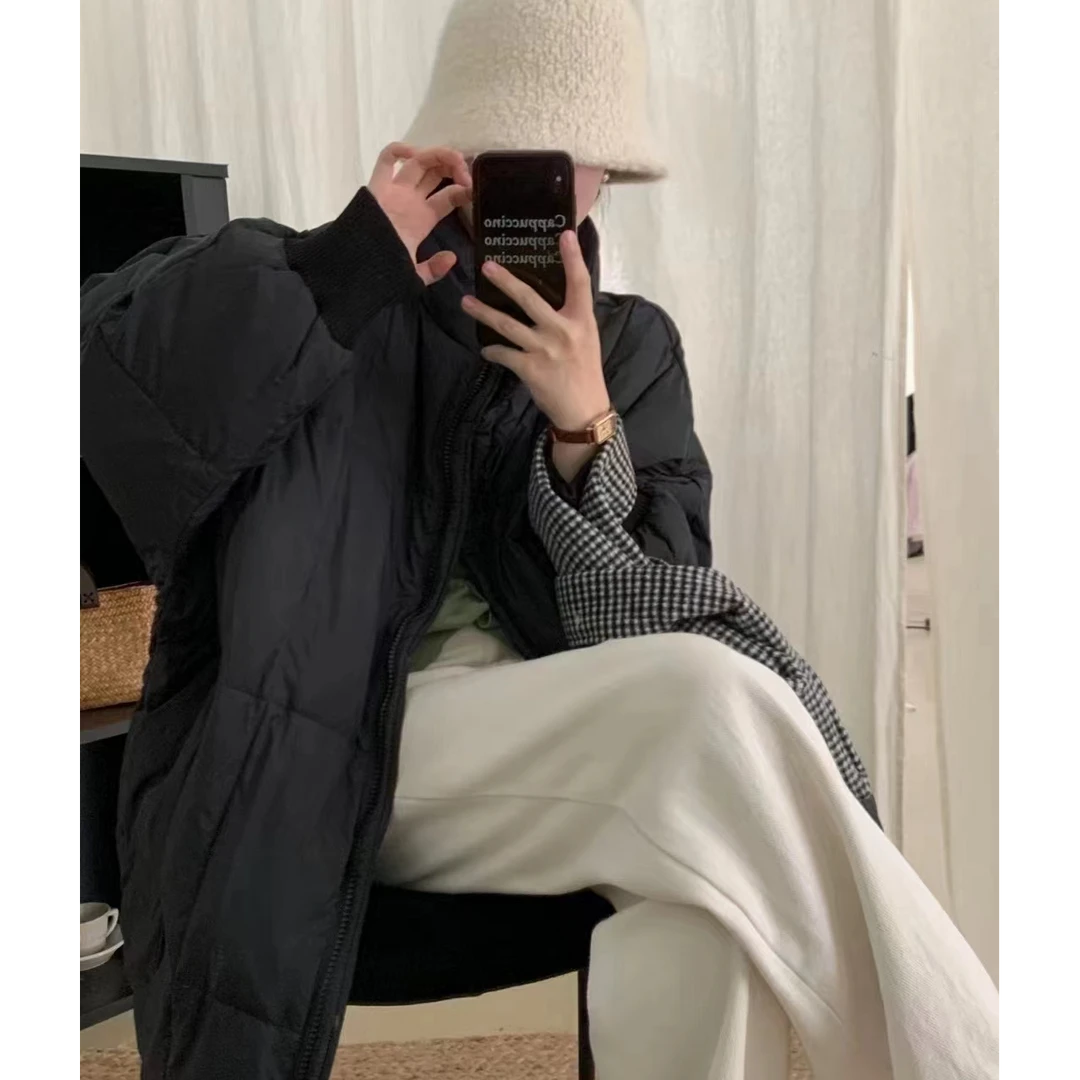 新款羽绒服女中长款韩版宽松立领白鸭绒蝙蝠袖外套