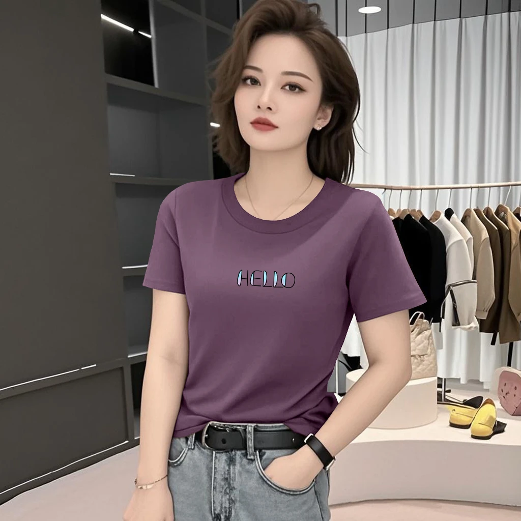 新款时尚显瘦百搭休闲夏季短袖t恤2025女士宽松大码圆领印花上衣