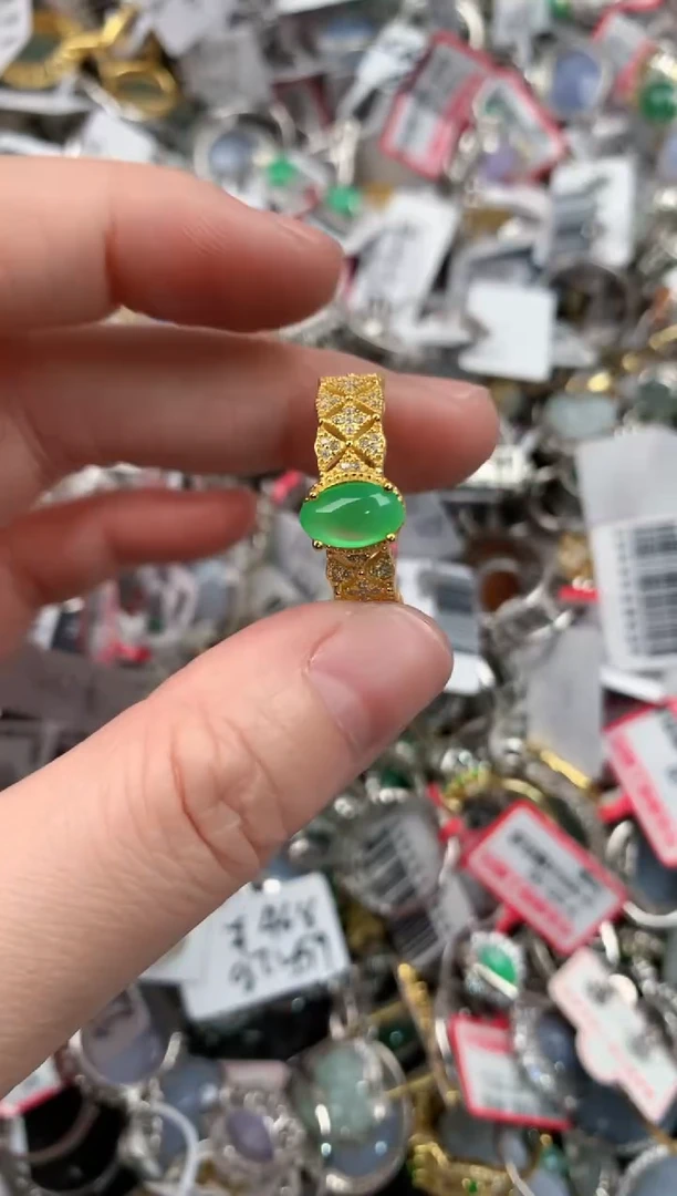 银S925镶嵌戒指翡翠11*11*11----8