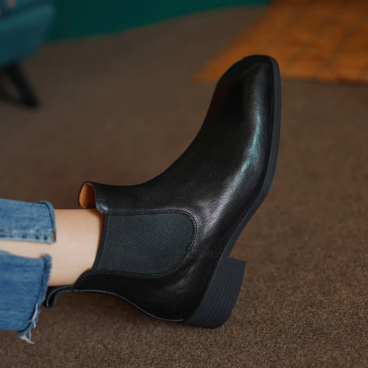 断码清仓处理/复古油蜡马皮短靴英伦风切尔西靴方头靴子23-365