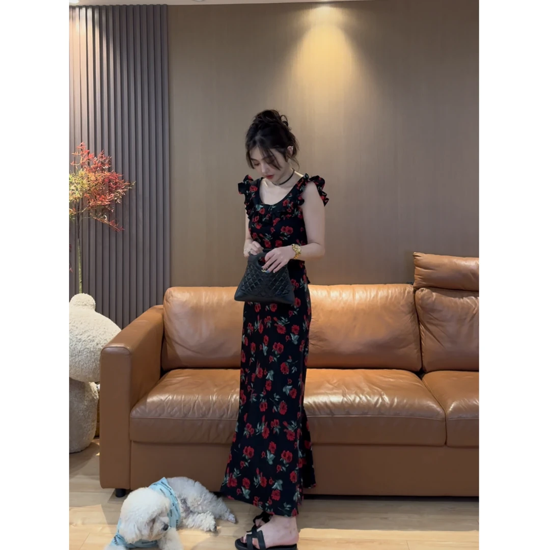 D18 【玫瑰庄园】法式复古碎花气质显瘦连衣裙 ED1806