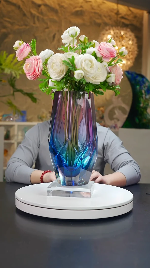 手工艺品琉璃金红蓝六棱瓶花器