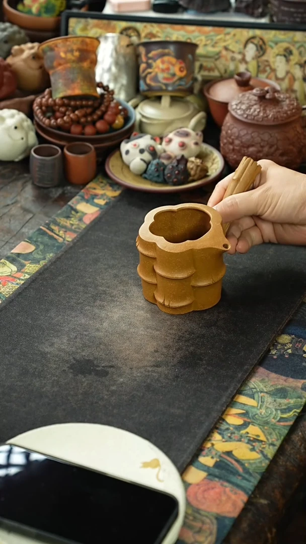段泥仿竹节侧把公道杯4234234