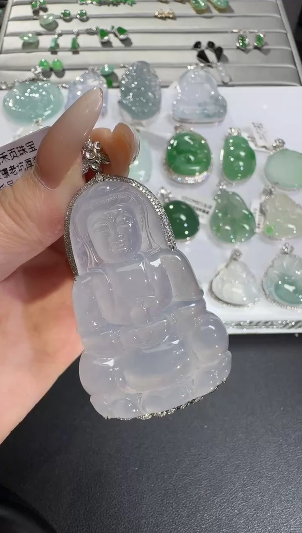 翡翠18K金镶嵌吊坠(不含链)【源头工厂】钻石镶嵌