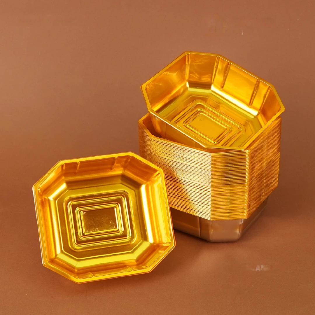 一次性加厚金色八角型托盘包装盒果切水果陈列荔枝一次性打包盒