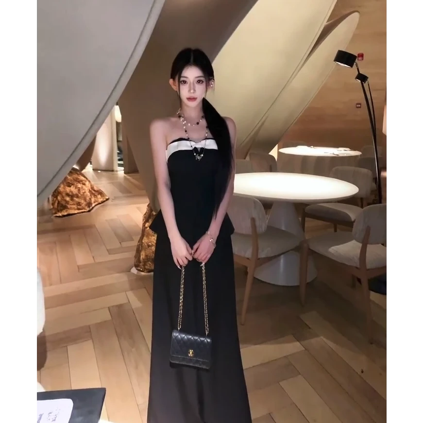 2025夏季新款法式茶歇小香风高级感显瘦抹胸上衣配宽松显瘦阔腿裤