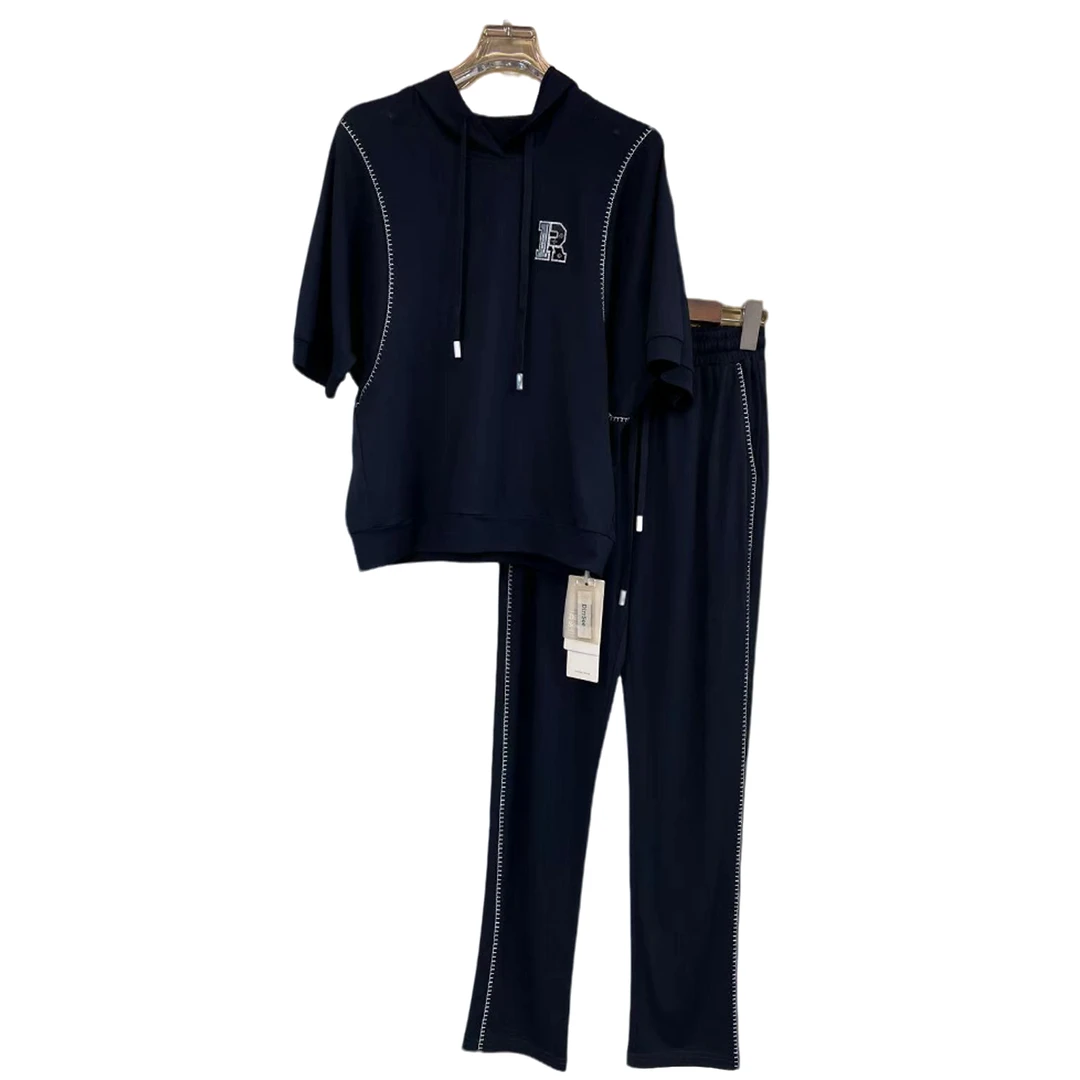 S-5T33款24夏季新款蓝色连帽百搭显瘦休闲运动套装