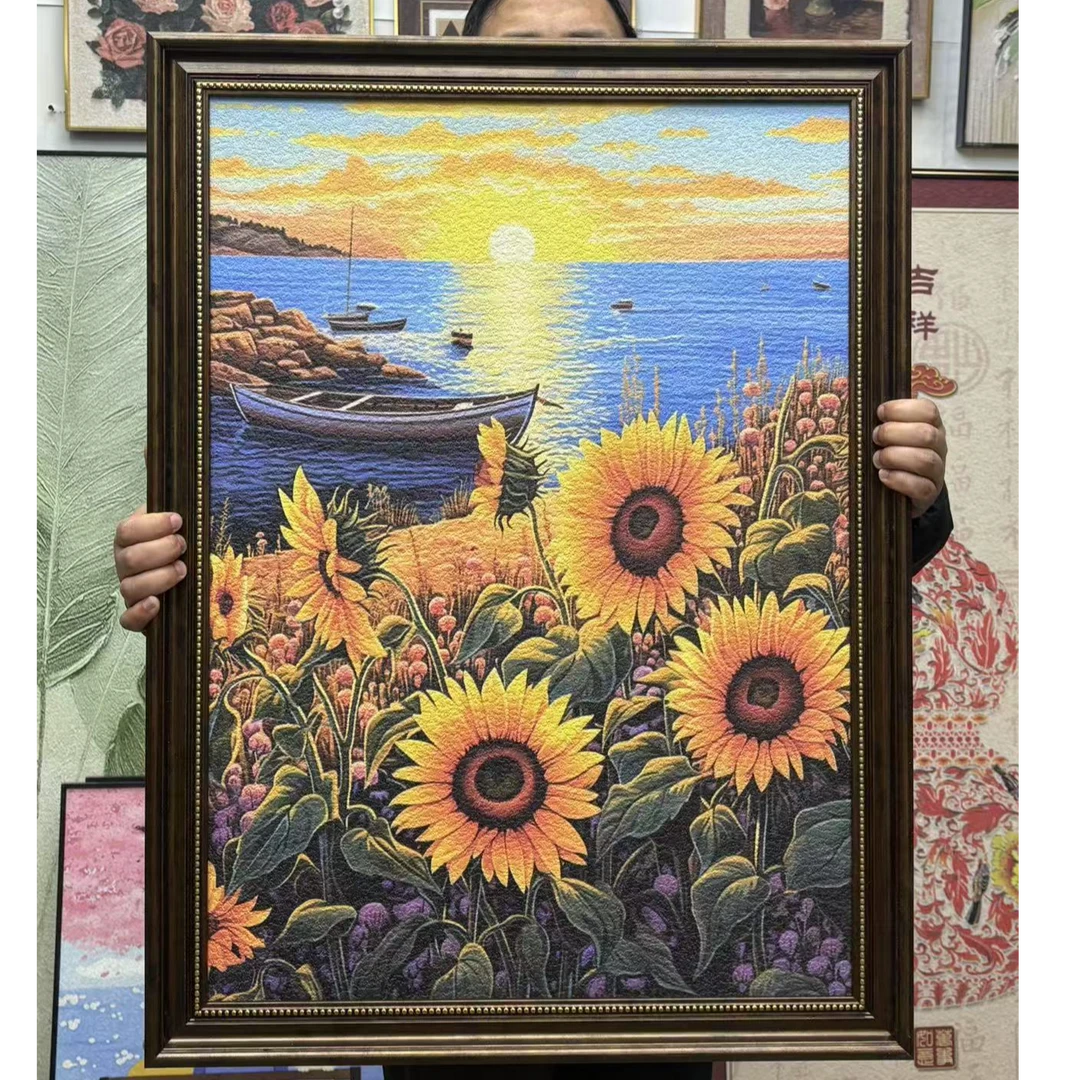向日葵植物花卉手工涂绘填色油彩丙烯装饰画实木框6080