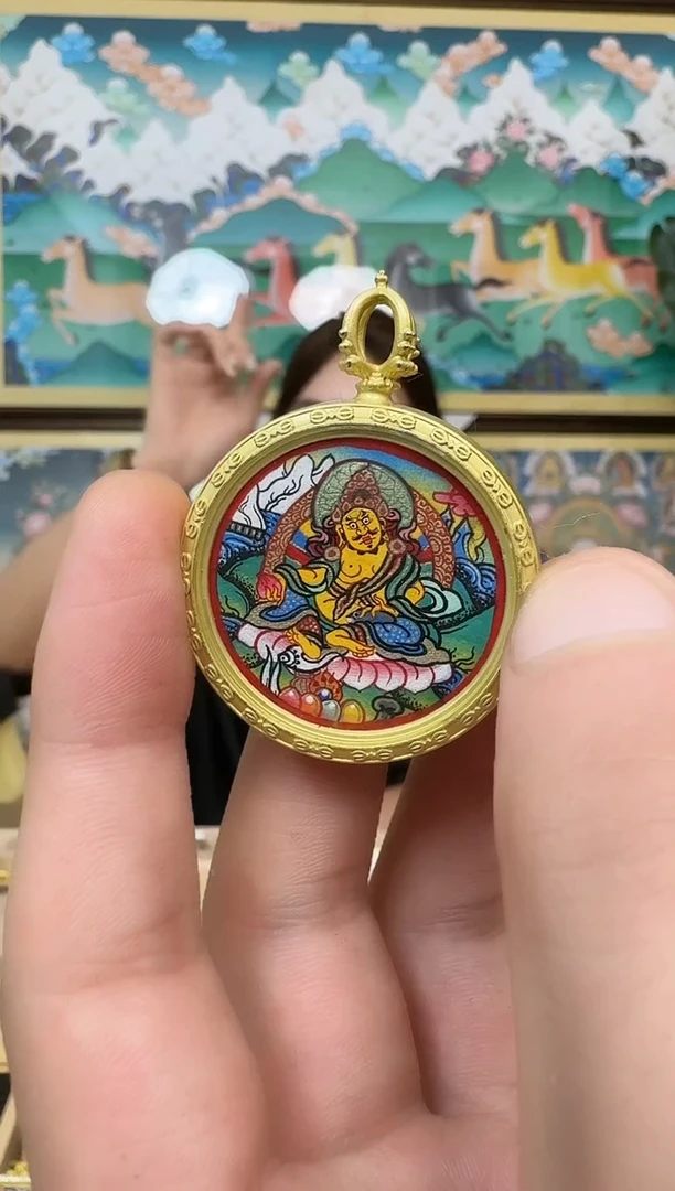 吊坠黄财神-热贡纯手绘唐卡吊坠