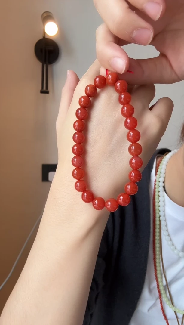 手串未镶嵌南红玛瑙玉化料满色满肉保山南红8mm