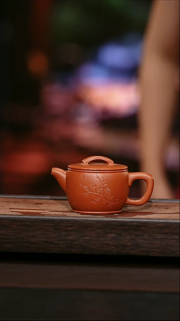 茶壶紫砂原矿紫砂壶   汉瓦刻绘 梅花