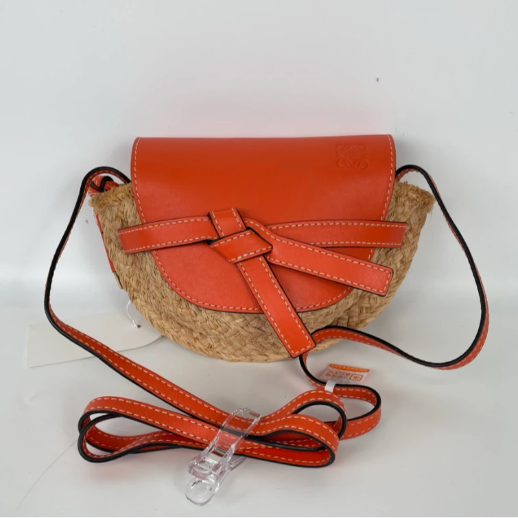 95新 LOEWE/罗意威 罗意威草编马鞍包mini橘色