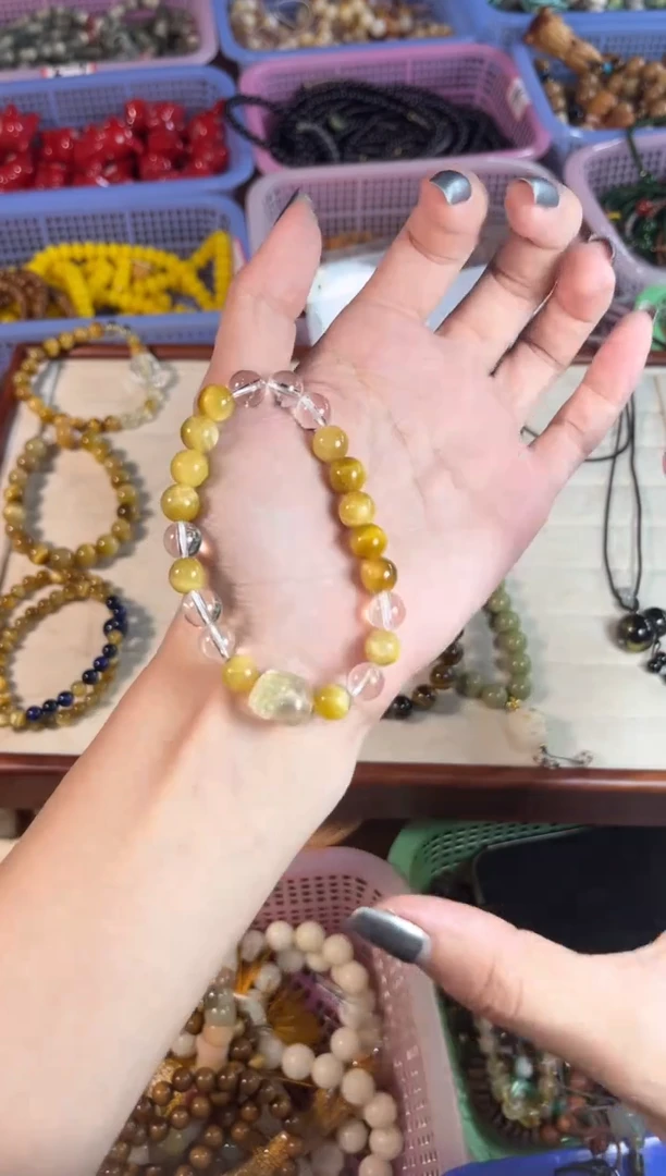 水晶手链未镶嵌金虎眼白水晶貔貅单圈