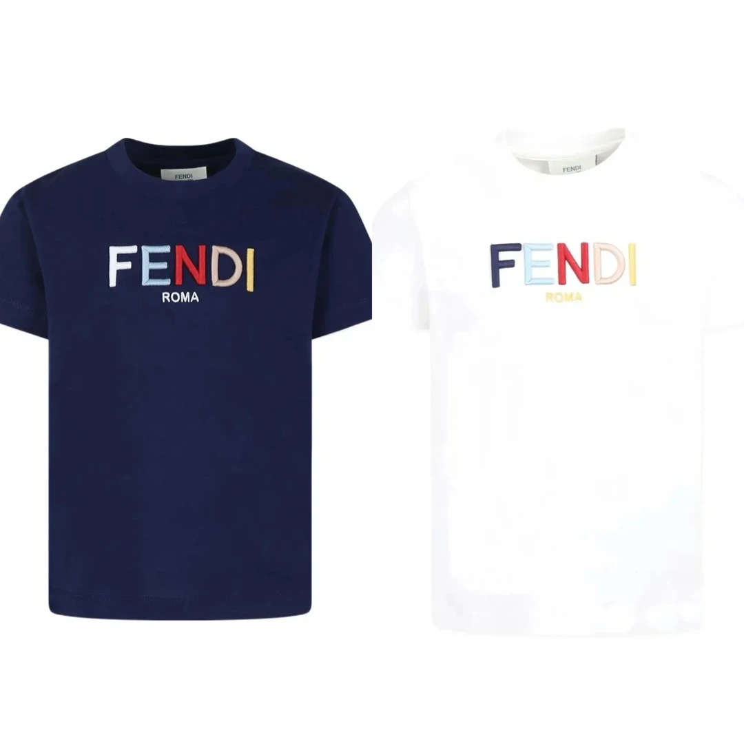 全新未使用 FENDI/芬迪 Logo字母刺绣短袖 蓝色