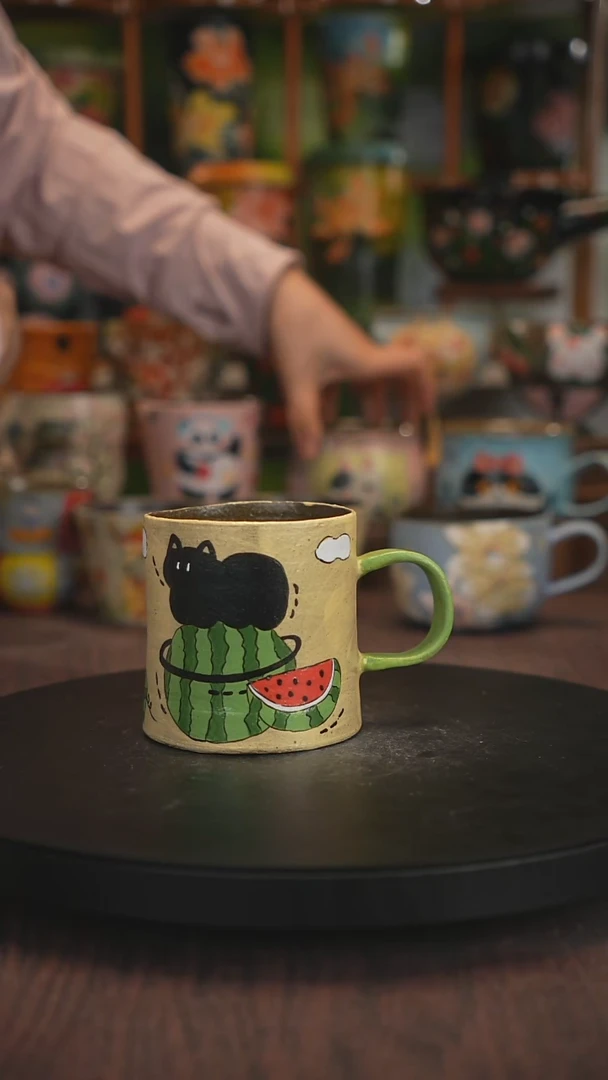 紫砂油画手绘釉下彩脏脏杯