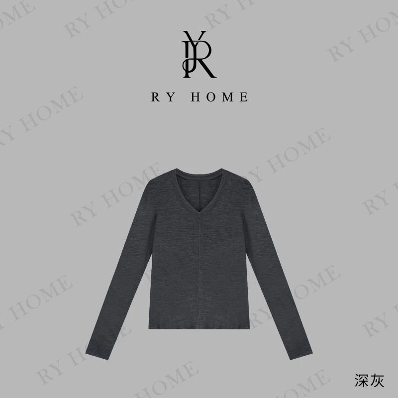 【容雨RYHOME】绵羊毛＋简约修身V领长袖T恤251T1859