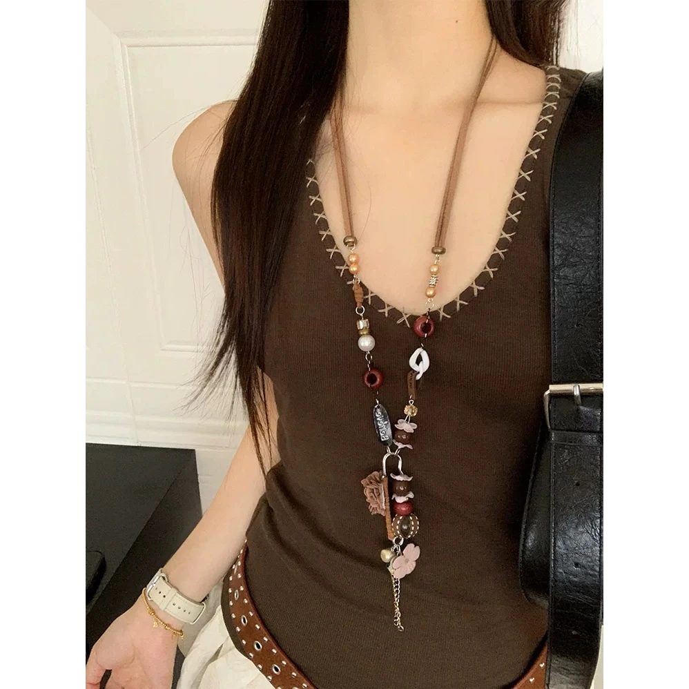 合金项链 新中式民族风花朵吊坠项链女异域小众高级感配裙子长款
