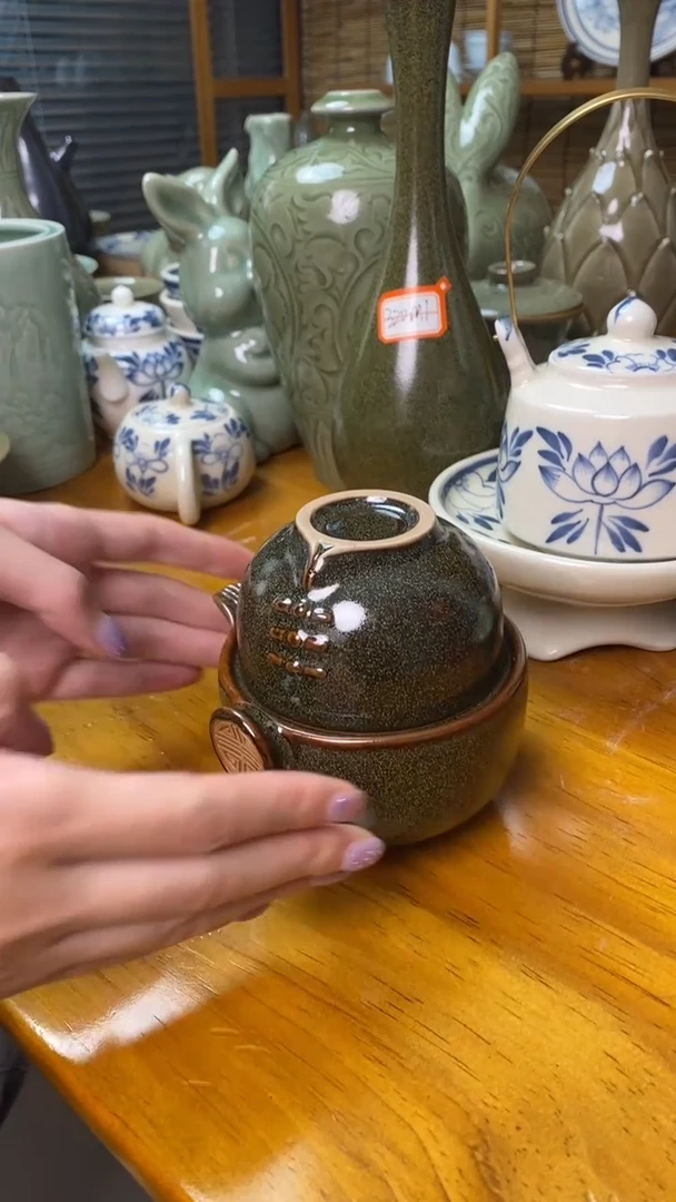 杯凤**开茶叶末釉旗袍快客杯无礼盒