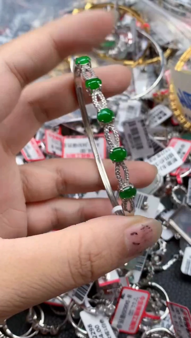 银S925镶嵌戒指翡翠天然A货缅甸翡翠