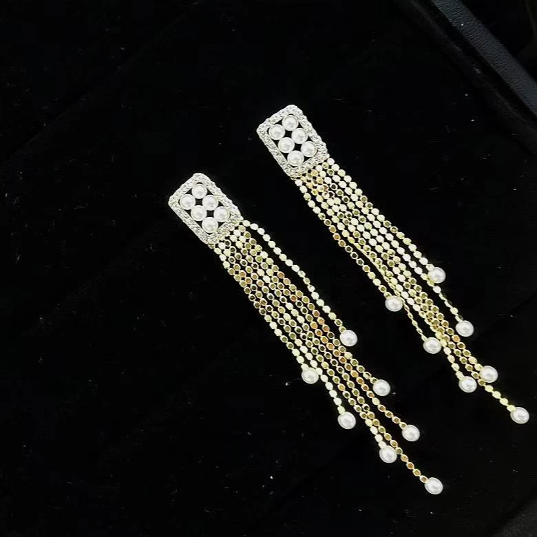 铜合金仿珍珠耳饰 a693【女神流苏】气质时尚米珠方形女神流苏11914