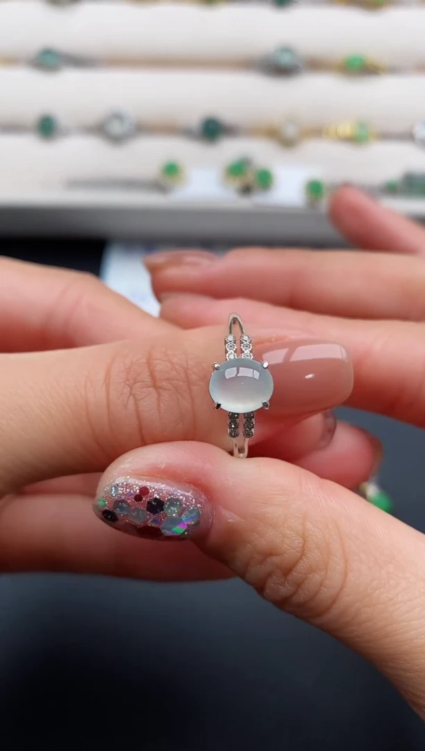 银S925镶嵌戒指翡翠88888888+2