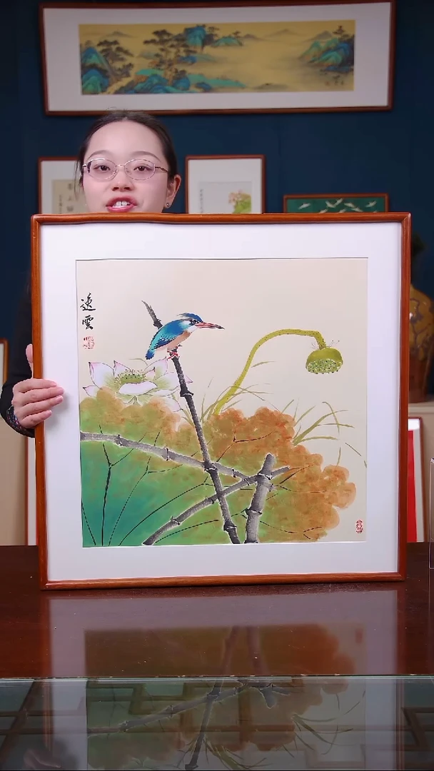 【闪购商品】书法荷花翠鸟    尺寸63*63