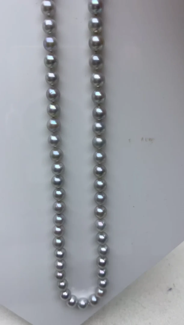 未镶嵌ff海水珍珠akoya灰珠串链6~7mm