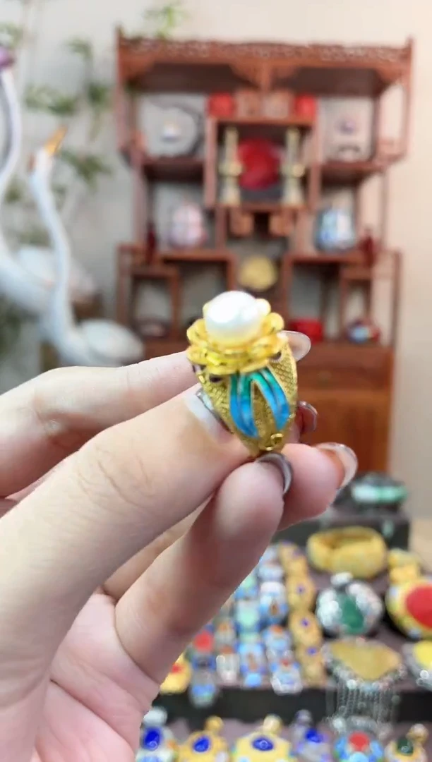 非遗手工花丝镶嵌戒指蓝色