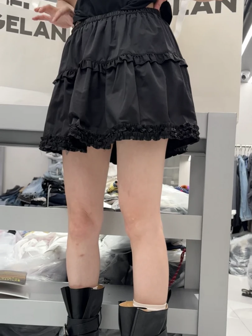 诗歌兰女装仙女风褶皱花边短裙