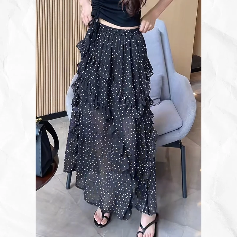 设计感花边夏季茶歇法式收腰度假风显瘦高腰半身裙减龄小众中长裙