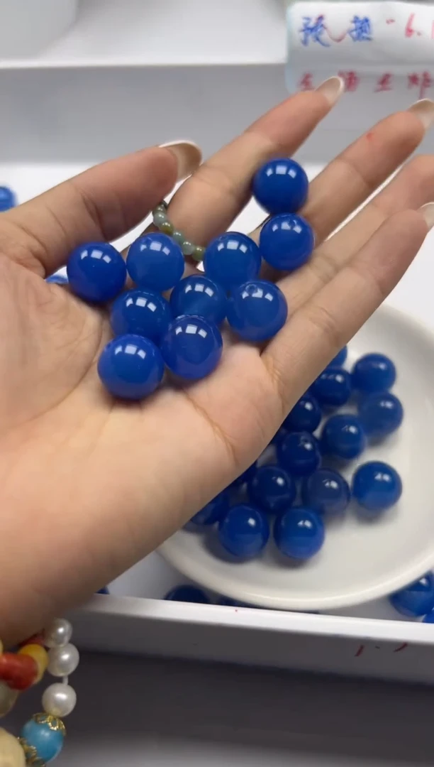 玛瑙/玉髓颈饰未镶嵌w313宝蓝14mm*3颗