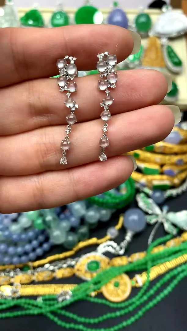 翡翠18K金镶嵌耳饰485-中国好珍宝