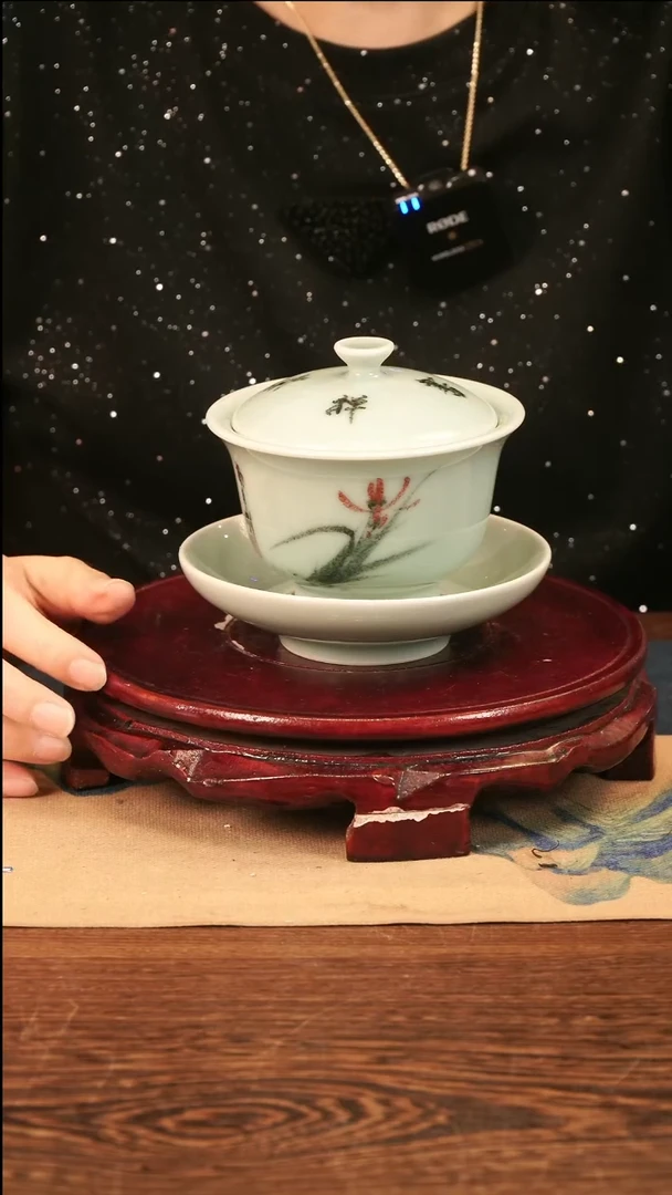 釉中彩 兰花画 三才盖碗B