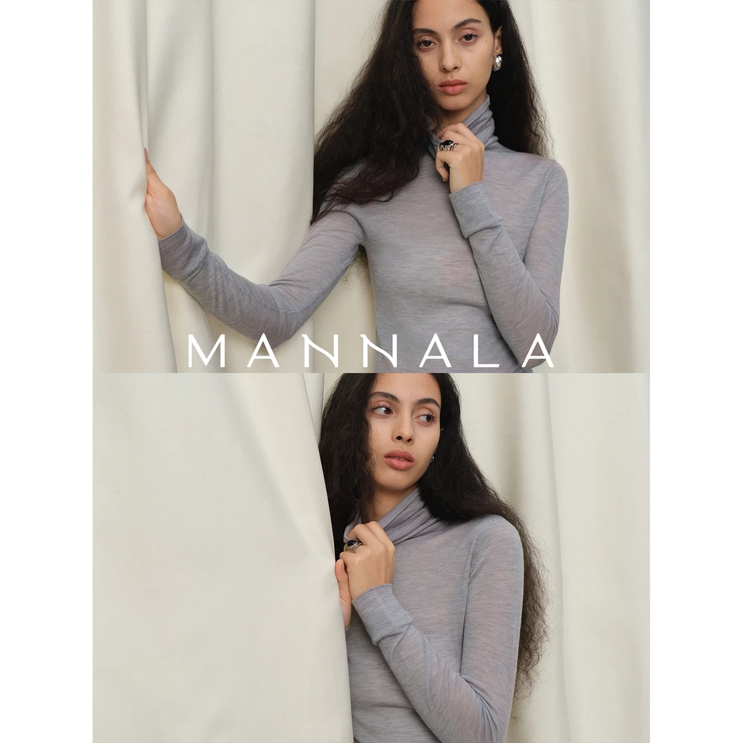 MANNALA丨“轻打底”知性温暖无缝水溶羊毛轻薄高领针织衫 Q4629