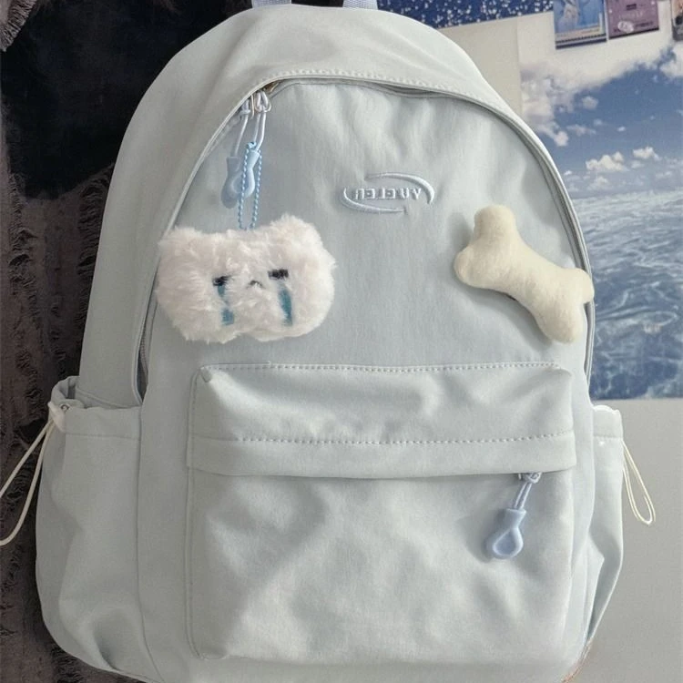 双肩包女学生ins百搭纯色简约高中生书包初中大学生上课游玩背包