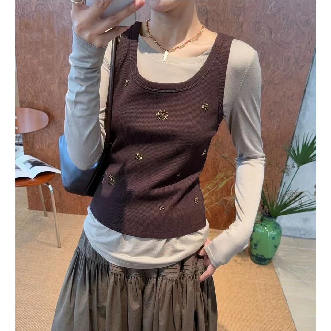 ANNENO25新款大U领钉珠背心