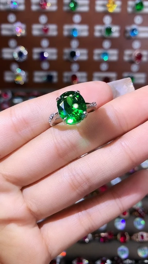 无925银莎弗莱绿色戒指