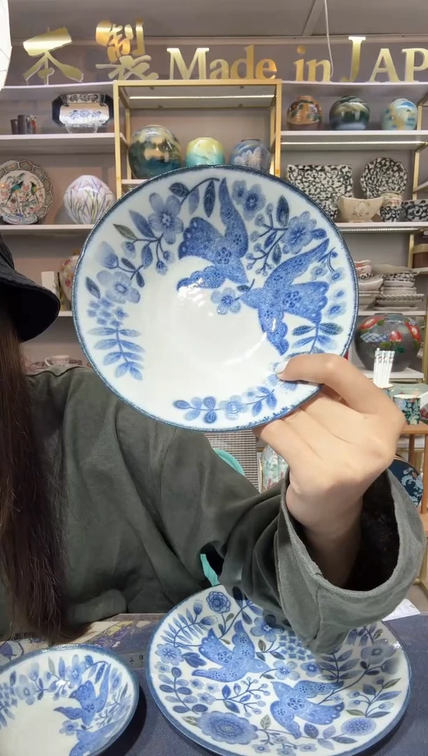 陶瓷恋飞鸟煮物钵17cm一支