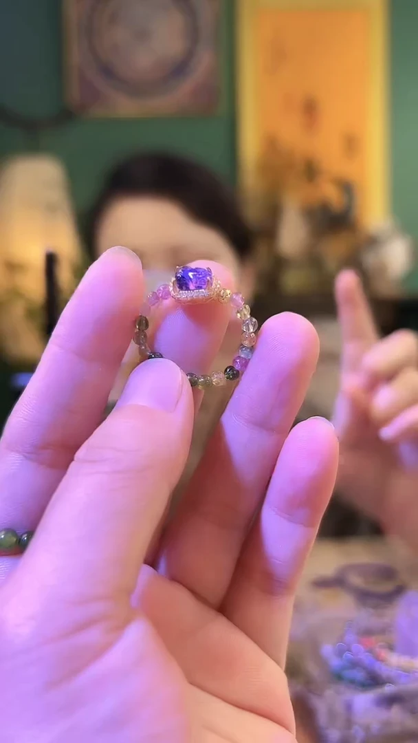 碧玺戒指银S925镶嵌碧玺紫水晶貔貅戒指