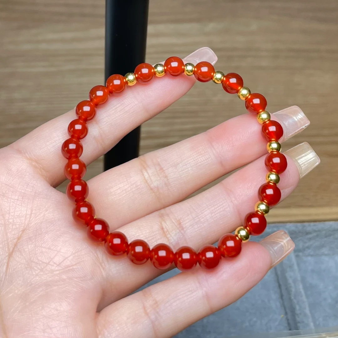 玉麓 足金4mm光面转运珠10颗0.53g红MN手串（串好发货）