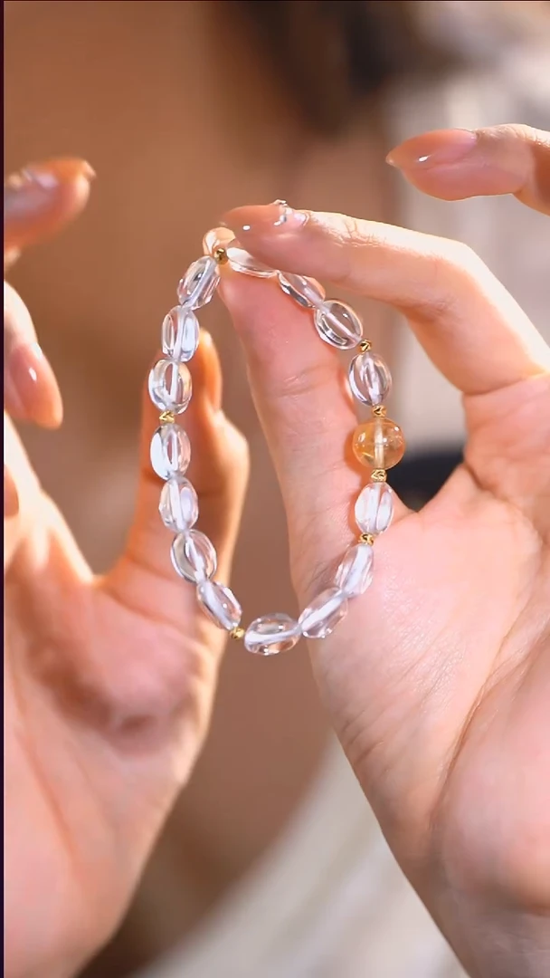 银S925镶嵌手串水晶白水单圈