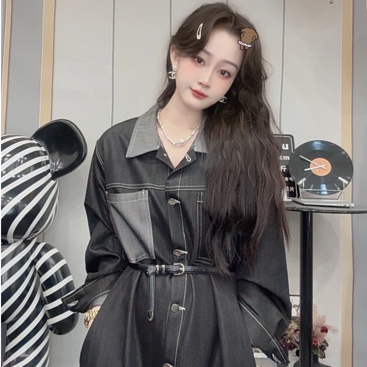 Dayu定制 复古撞色拼接宽松休闲连衣裙高级感气质显瘦长裙