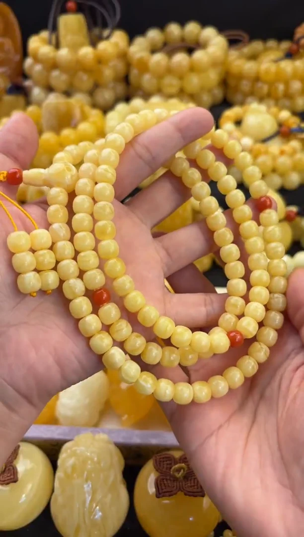 手链蜜蜡未镶嵌俄料黄白花蜡8.5+精工老型108